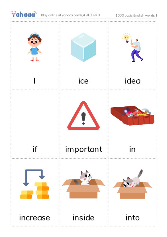 1000 basic English words: I PDF flaschards with images