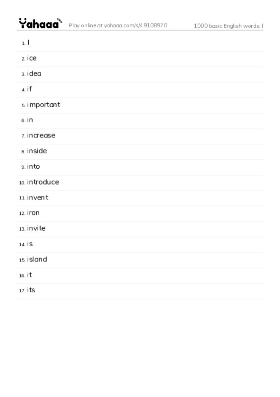 1000 basic English words: I PDF words glossary