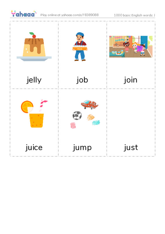 1000 basic English words: J PDF flaschards with images