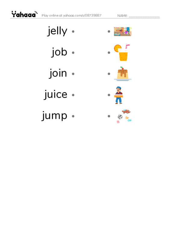 1000 basic English words: J PDF link match words worksheet