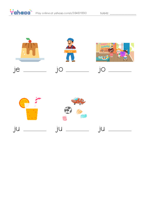 1000 basic English words: J PDF worksheet to fill in words gaps