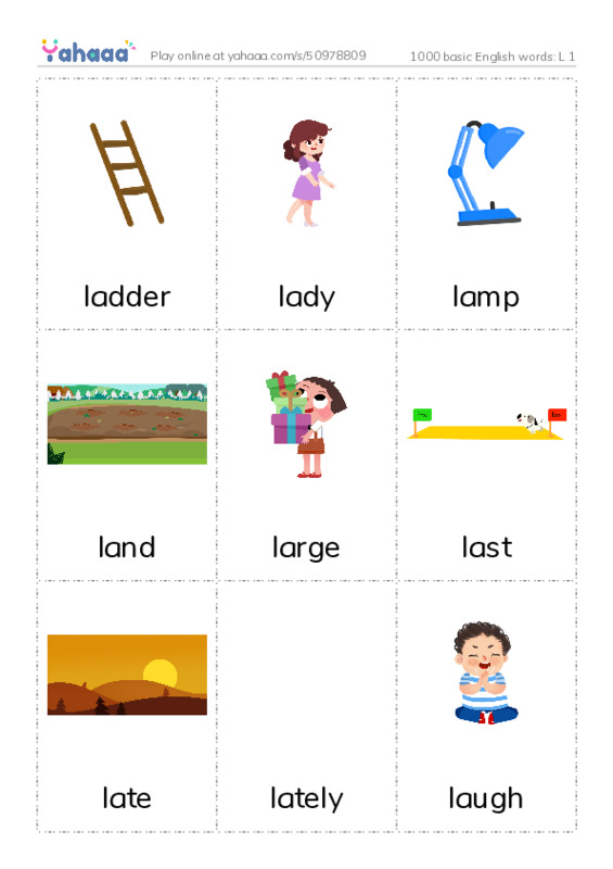 1000 basic English words: L 1 PDF flaschards with images