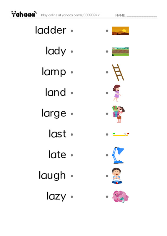 1000 basic English words: L 1 PDF link match words worksheet