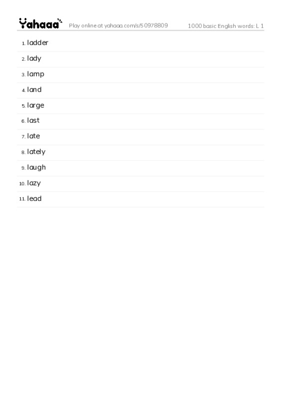 1000 basic English words: L 1 PDF words glossary