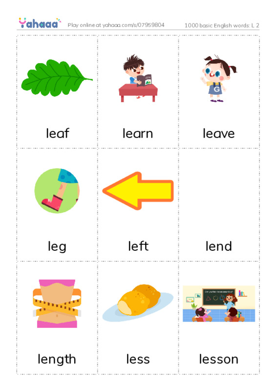 1000 basic English words: L 2 PDF flaschards with images