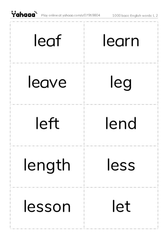1000 basic English words: L 2 PDF two columns flashcards