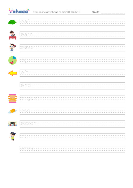 1000 basic English words: L 2 PDF write between the lines worksheet