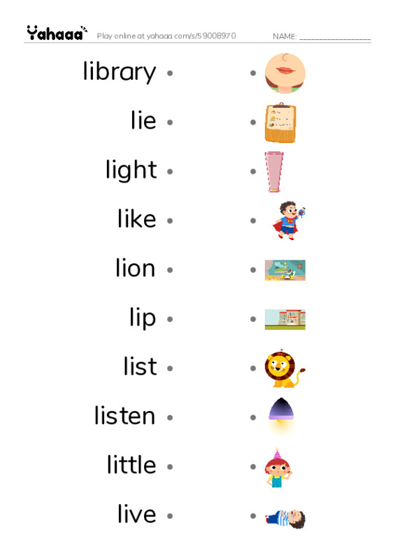 1000 basic English words: L 3 PDF link match words worksheet