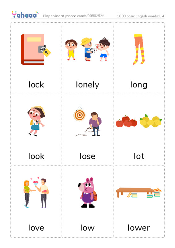 1000 basic English words: L 4 PDF flaschards with images