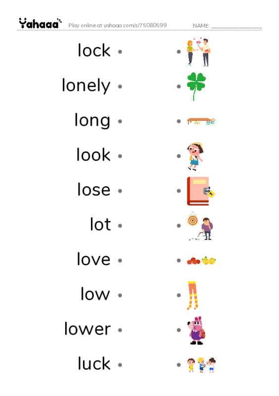 1000 basic English words: L 4 PDF link match words worksheet