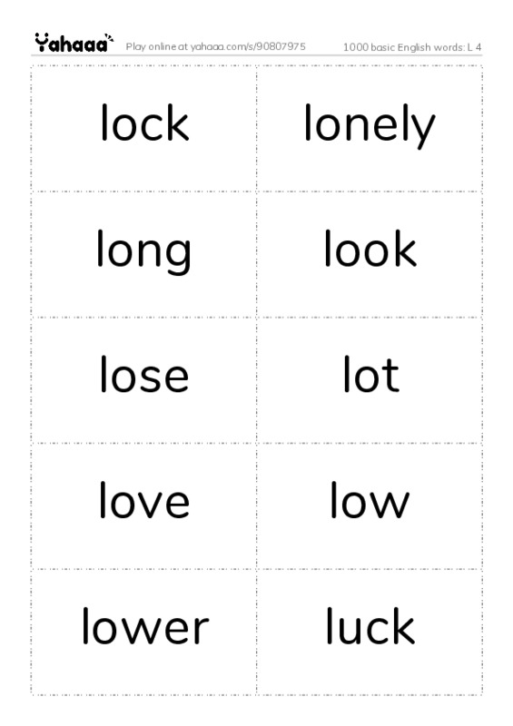 1000 basic English words: L 4 PDF two columns flashcards