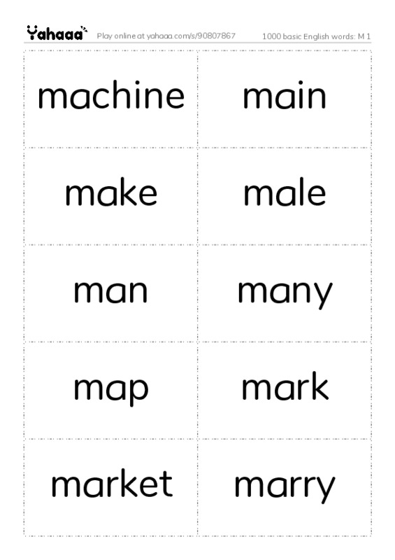 1000 basic English words: M 1 PDF two columns flashcards