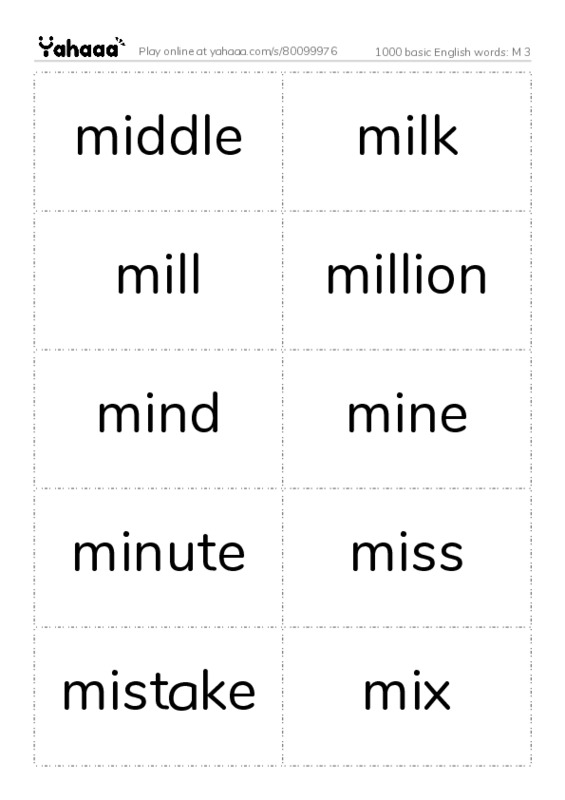 1000 basic English words: M 3 PDF two columns flashcards