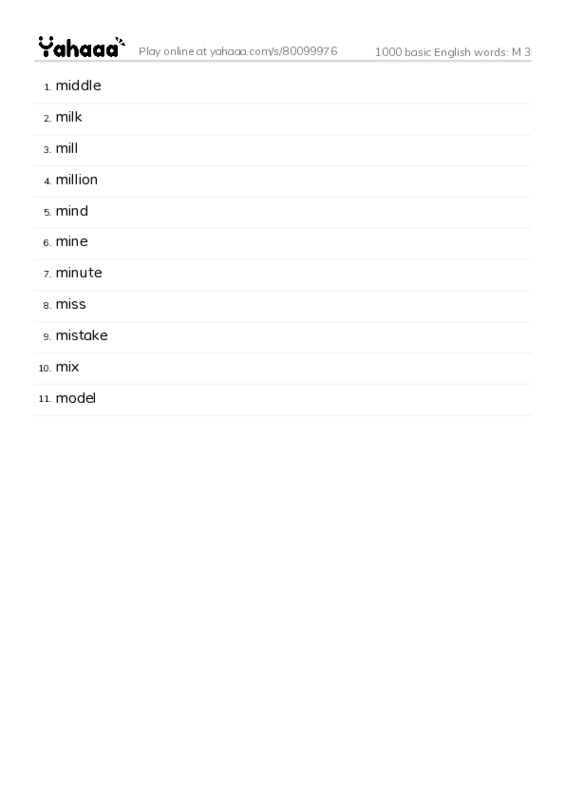 1000 basic English words: M 3 PDF words glossary