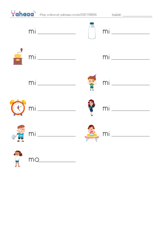 1000 basic English words: M 3 PDF worksheet writing row