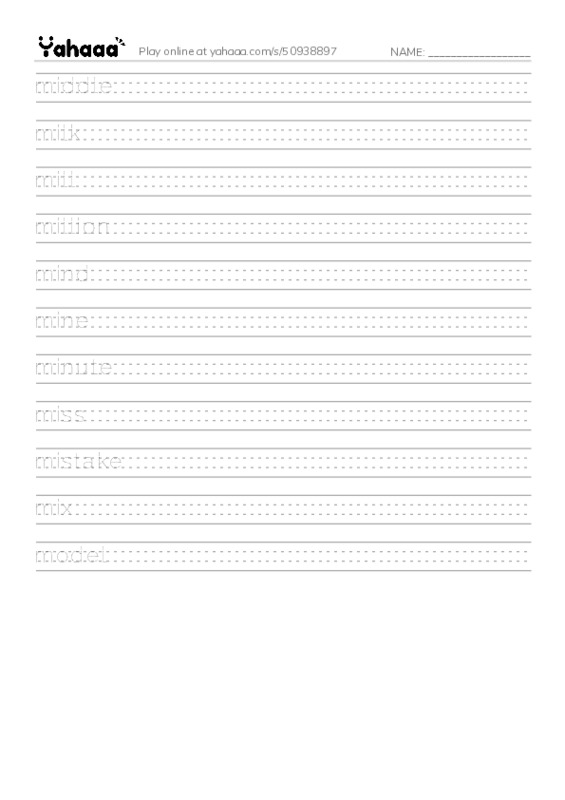 1000 basic English words: M 3 PDF write between the lines worksheet