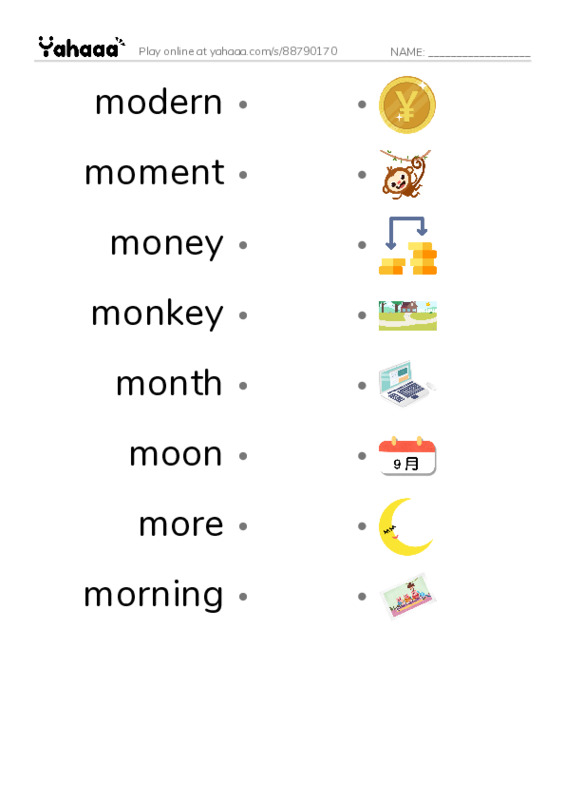 1000 basic English words: M 4 PDF link match words worksheet