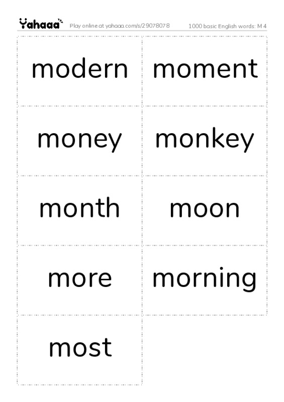 1000 basic English words: M 4 PDF two columns flashcards