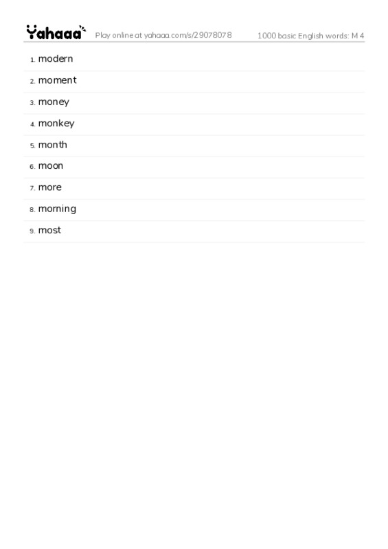 1000 basic English words: M 4 PDF words glossary
