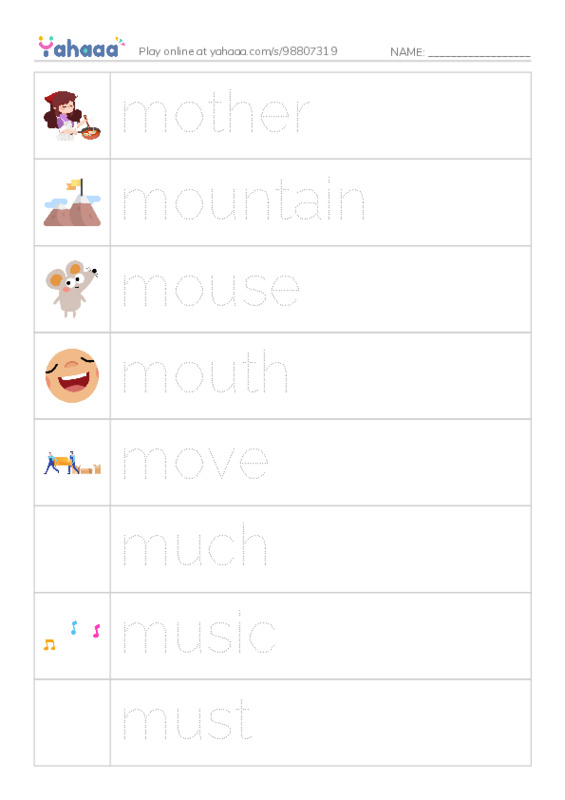 1000 basic English words: M 5 PDF one column image words