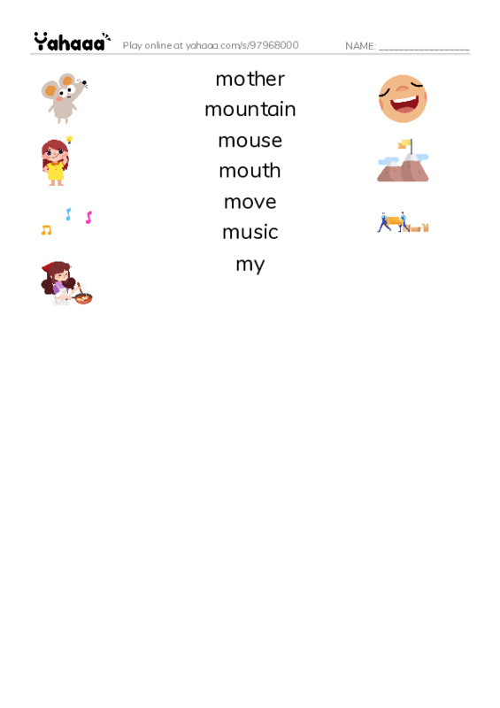 1000 basic English words: M 5 PDF three columns match words