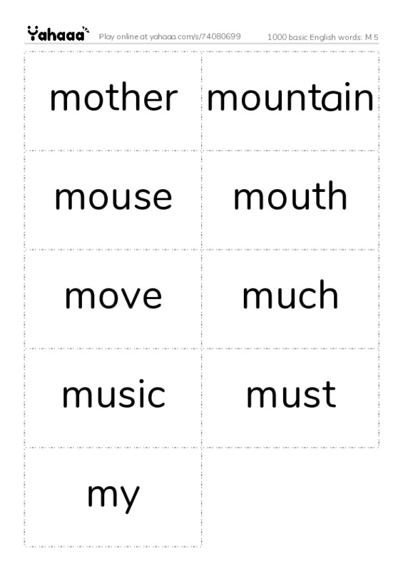 1000 basic English words: M 5 PDF two columns flashcards