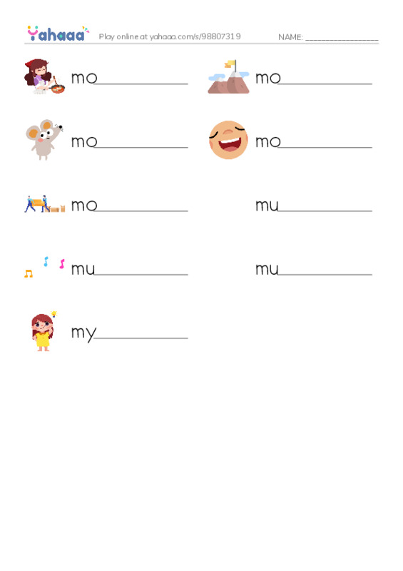 1000 basic English words: M 5 PDF worksheet writing row