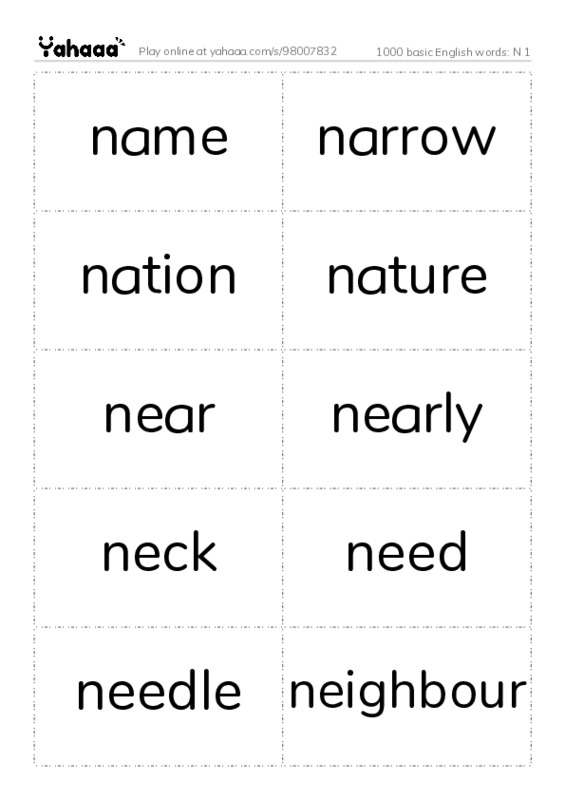 1000 basic English words: N 1 PDF two columns flashcards