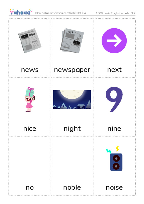 1000 basic English words: N 2 PDF flaschards with images
