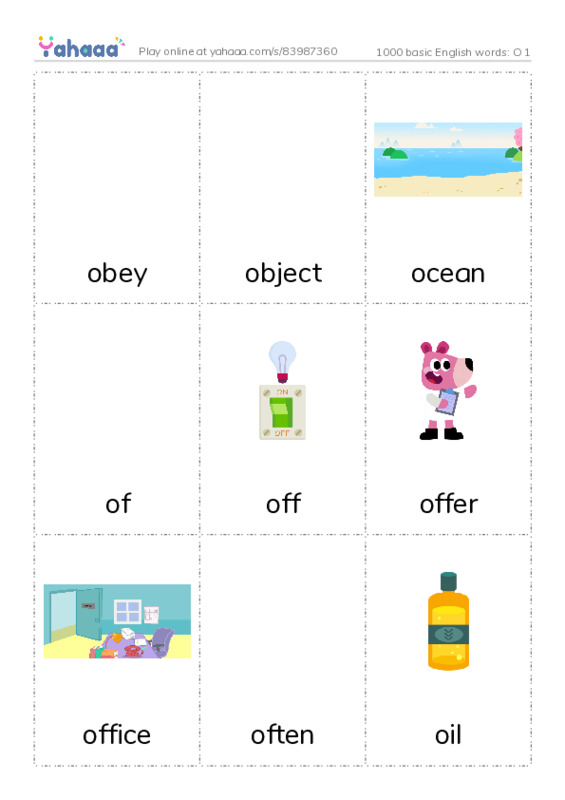 1000 basic English words: O 1 PDF flaschards with images