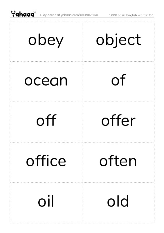 1000 basic English words: O 1 PDF two columns flashcards