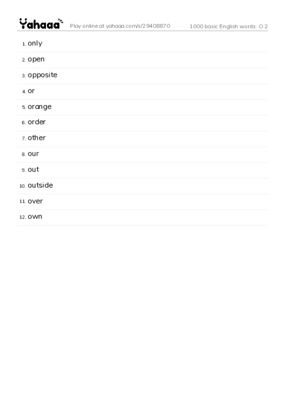 1000 basic English words: O 2 PDF words glossary