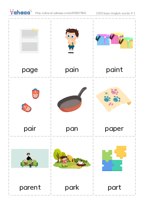 1000 basic English words: P 1 PDF flaschards with images