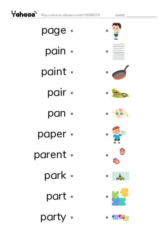 1000 basic English words: P 1 PDF link match words worksheet