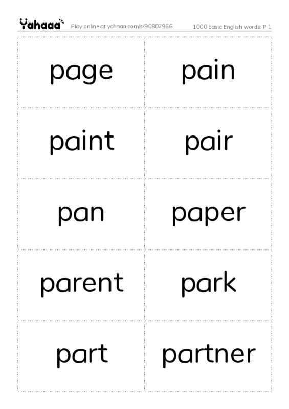 1000 basic English words: P 1 PDF two columns flashcards