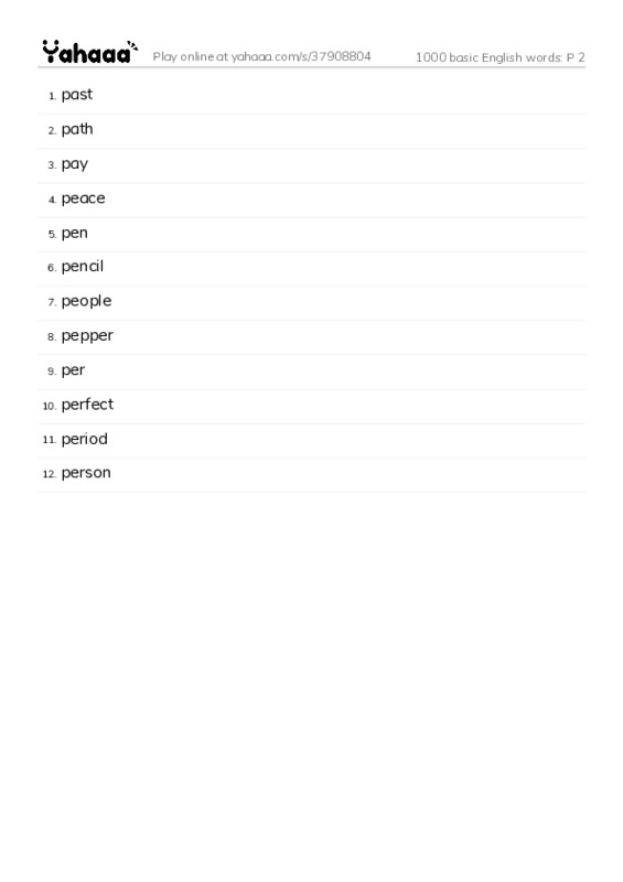 1000 basic English words: P 2 PDF words glossary
