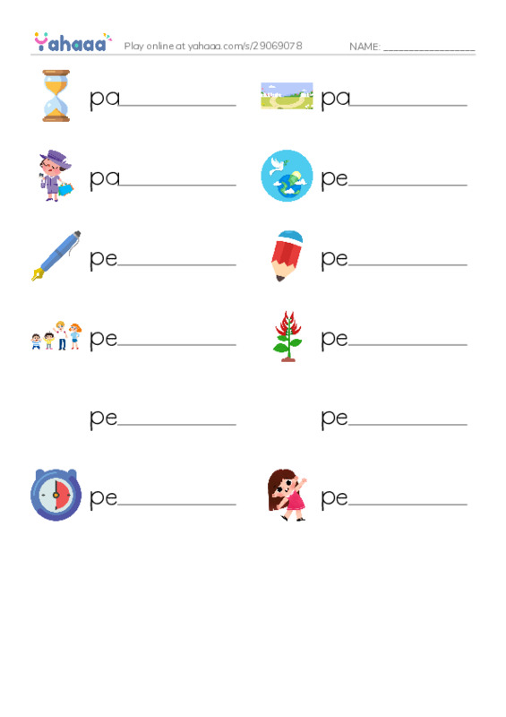 1000 basic English words: P 2 PDF worksheet writing row