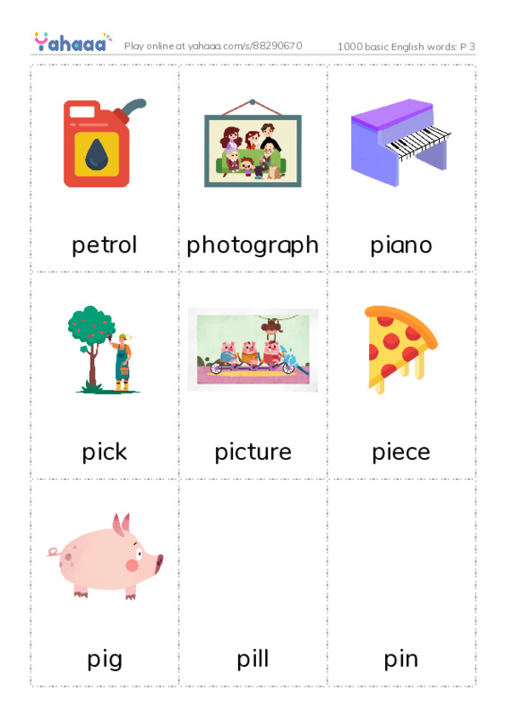 1000 basic English words: P 3 PDF flaschards with images