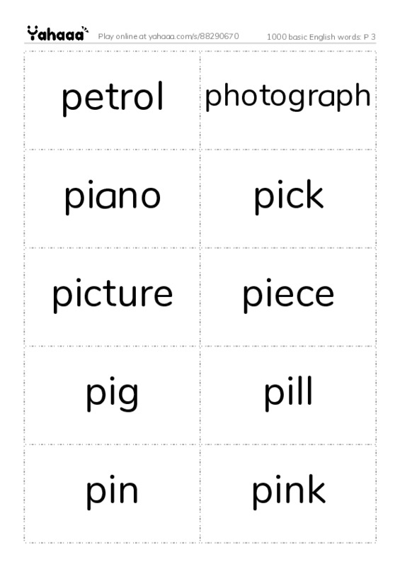 1000 basic English words: P 3 PDF two columns flashcards
