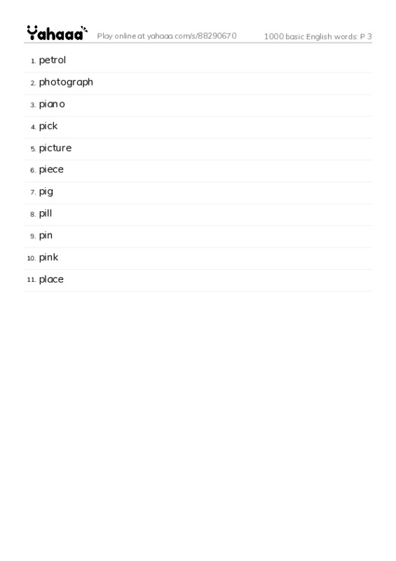 1000 basic English words: P 3 PDF words glossary