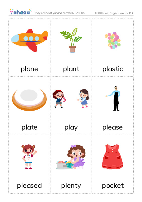 1000 basic English words: P 4 PDF flaschards with images