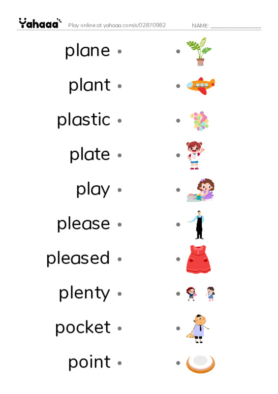 1000 basic English words: P 4 PDF link match words worksheet