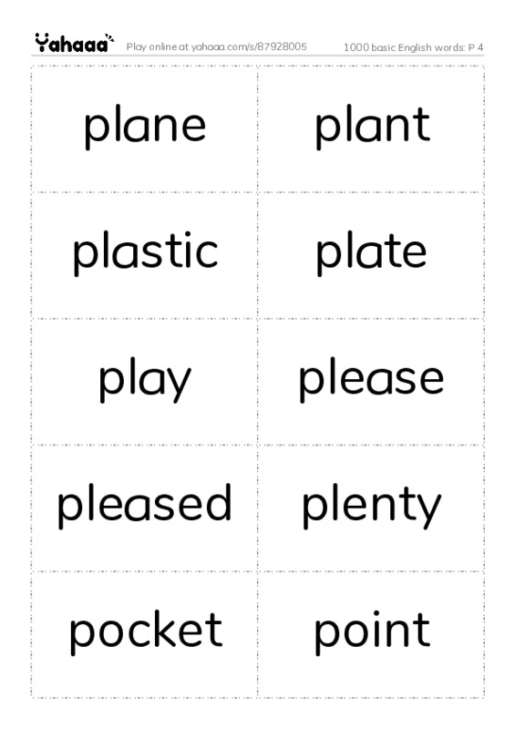 1000 basic English words: P 4 PDF two columns flashcards
