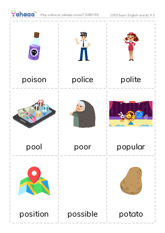 1000 basic English words: P 5 PDF flaschards with images