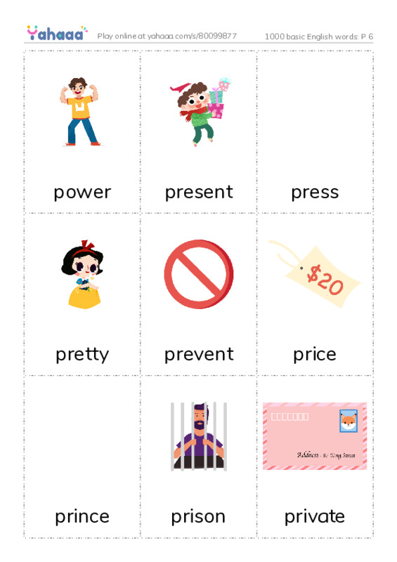 1000 basic English words: P 6 PDF flaschards with images