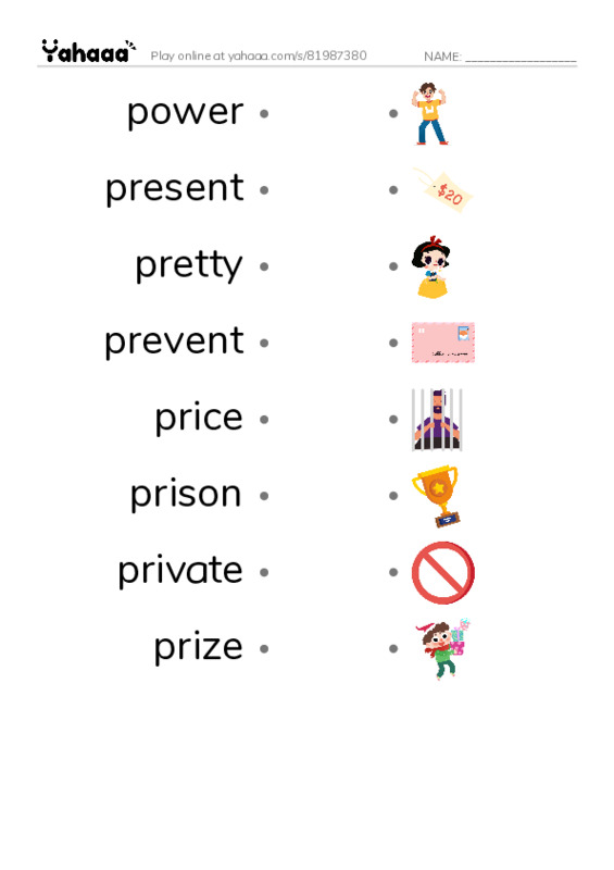 1000 basic English words: P 6 PDF link match words worksheet