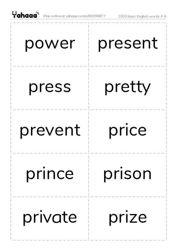 1000 basic English words: P 6 PDF two columns flashcards