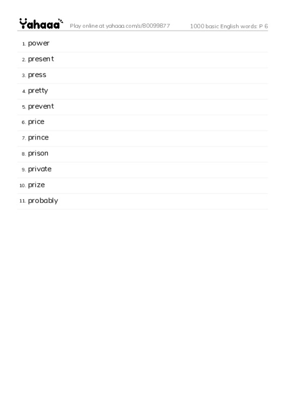 1000 basic English words: P 6 PDF words glossary