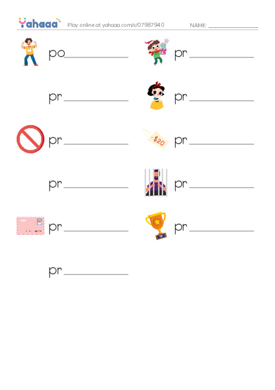1000 basic English words: P 6 PDF worksheet writing row
