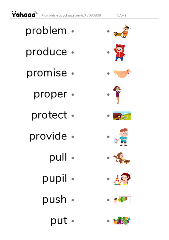 1000 basic English words: P 7 PDF link match words worksheet